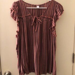 Old Navy Peasant Top, Pink and Brown Stripe, XL